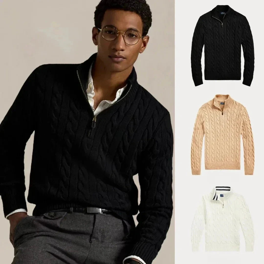 Kaufen Sie 1, erhalten Sie 3 – Winterset Baumwollstrickpullover mit Zopfmuster und Reißverschluss Montevaro SCHWARZ • BEIGE • WEISS S