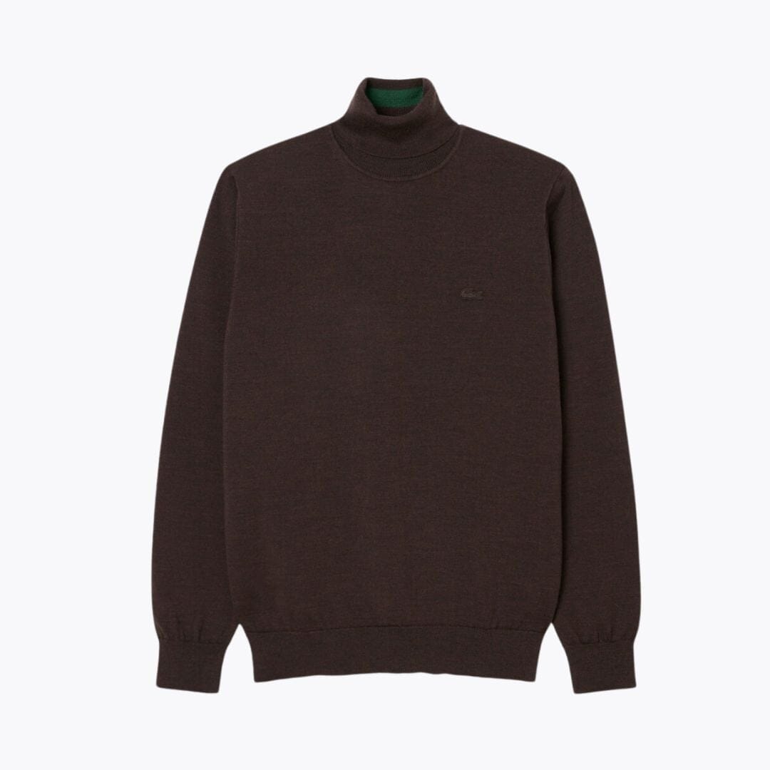 LC Merino Wool Roll Neck Sweater Lacoste Montevaro Brown S