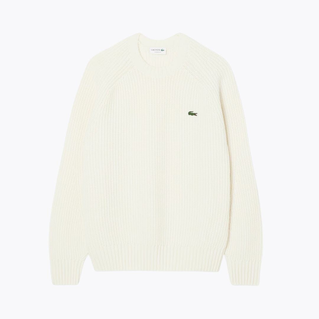 LC Thick Carded Wool Crew Neck Sweater Lacoste Montevaro White S