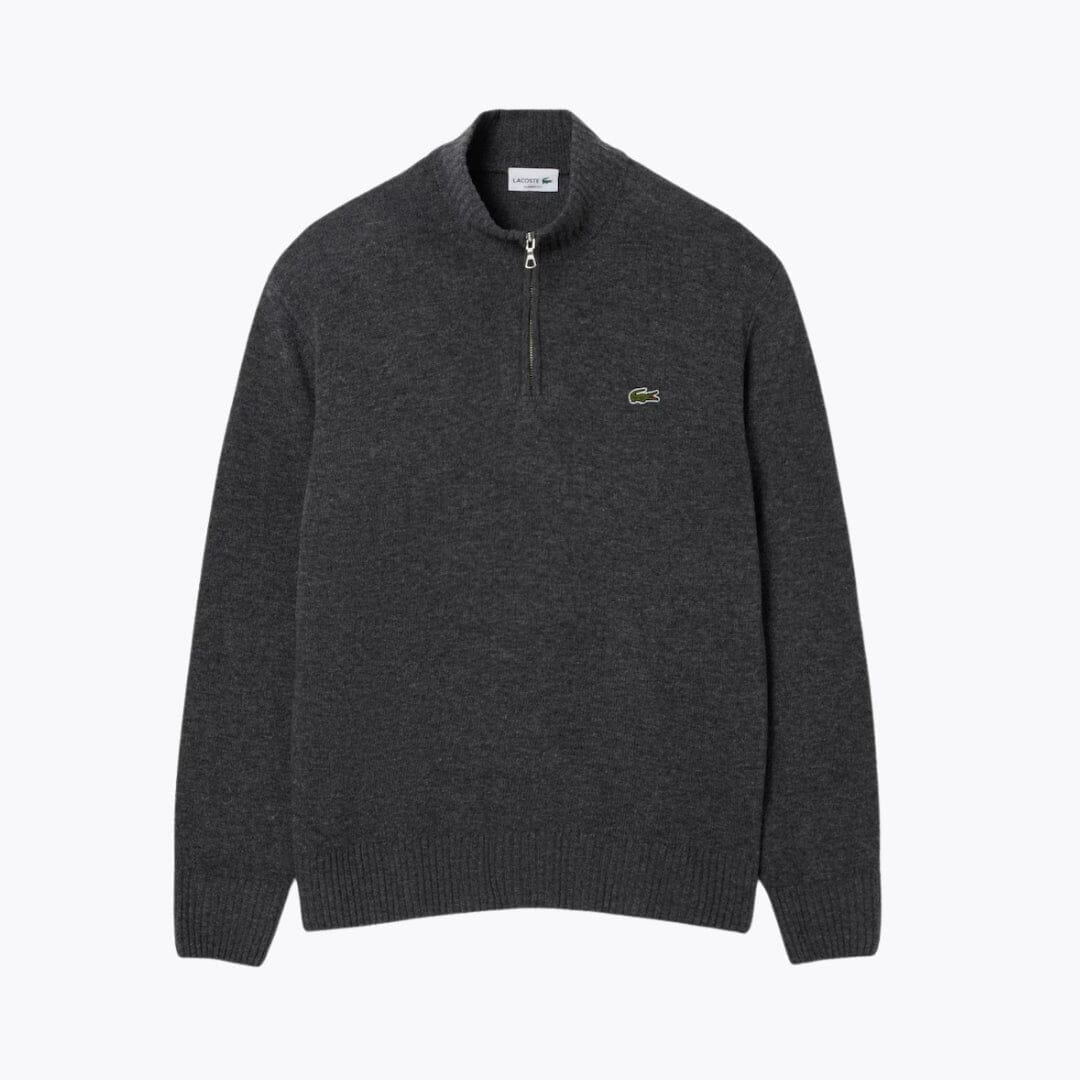 LC Zipped High Neck Carded Wool Sweater Lacoste Montevaro Grey S