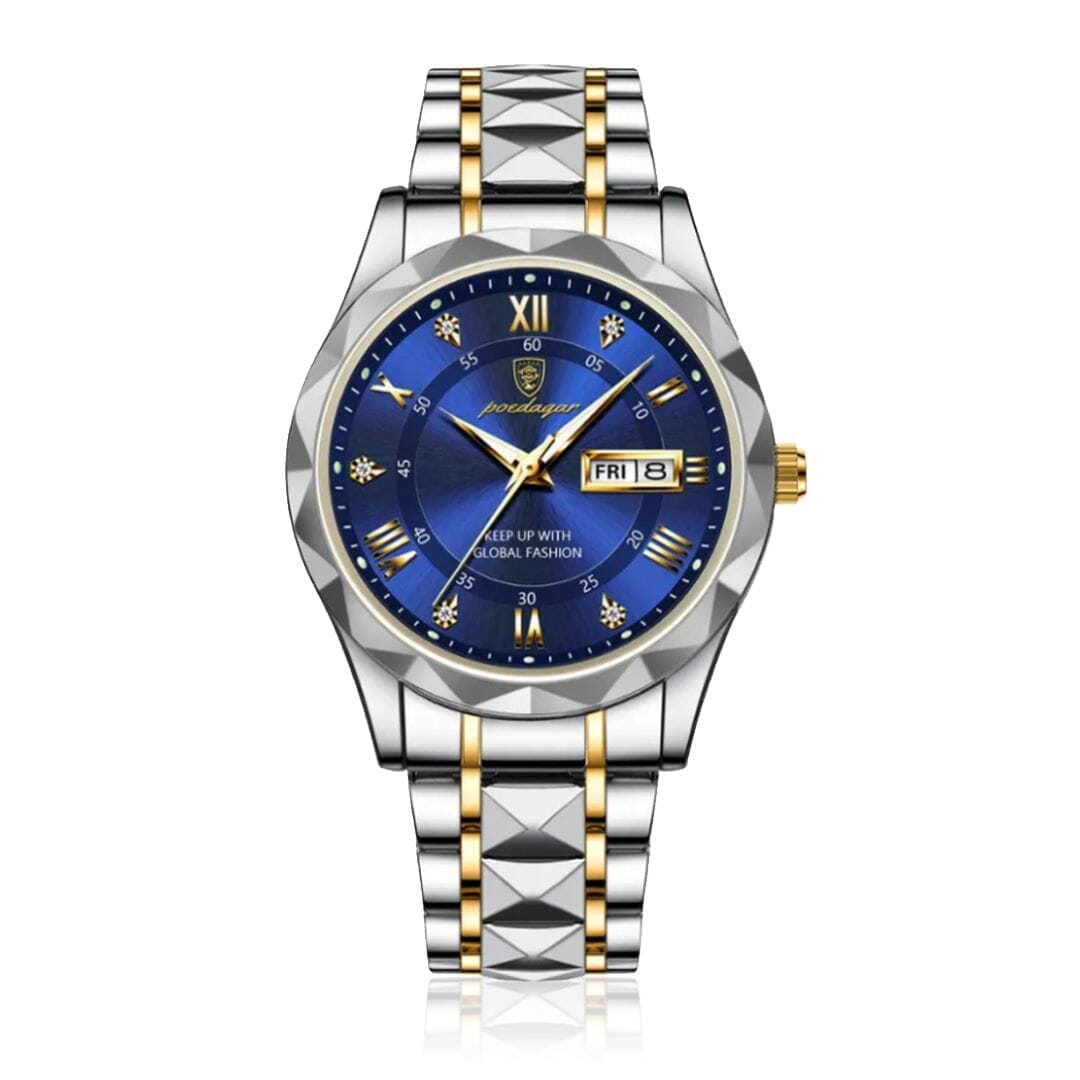 POEDAGAR Luminous Steel 40mm Watch - Water Resistant | Transferred steel Poedagar Montevaro Blue
