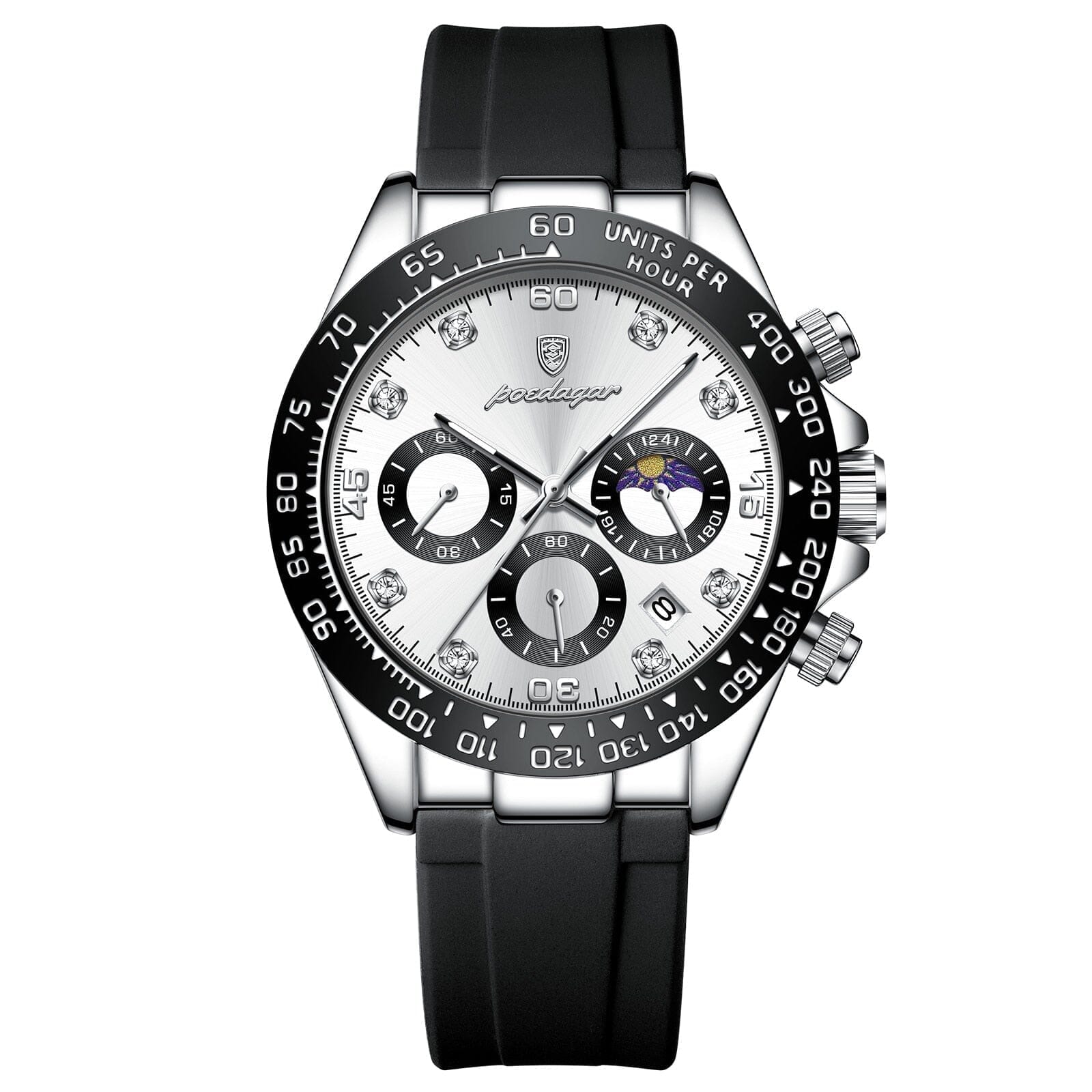 POEDAGAR Watch Chronograph Fase Date Poedagar Luxvian Silver White