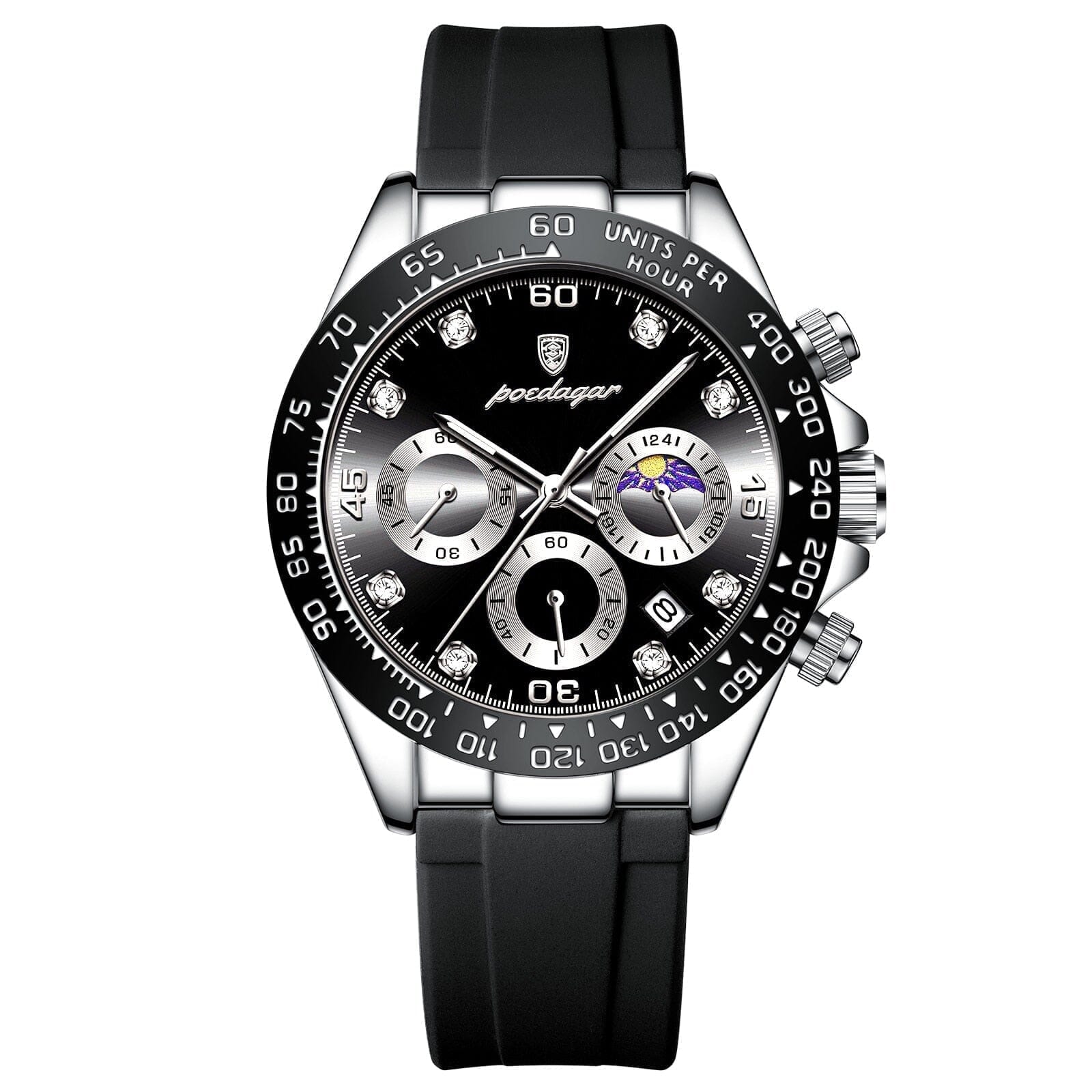 POEDAGAR Watch Chronograph Fase Date Poedagar Montevaro Silver Black
