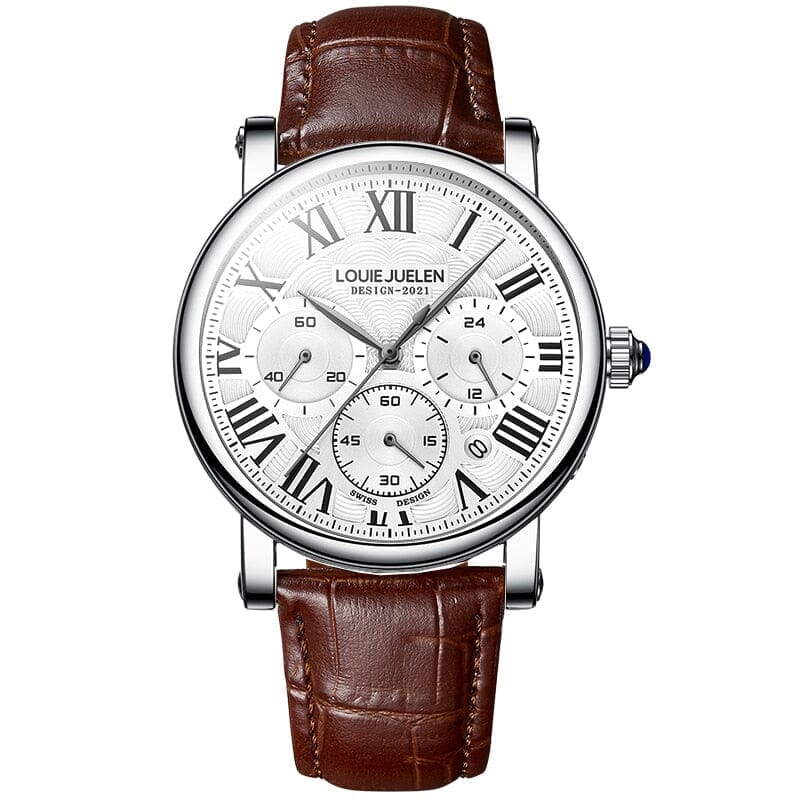 POEDAGAR Watch Executive classic Poedagar Luxvian Silver w/ Leather