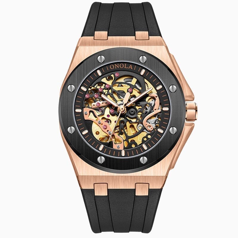 POEDAGAR Watch Skeleton Oak Poedagar Montevaro Rose Black