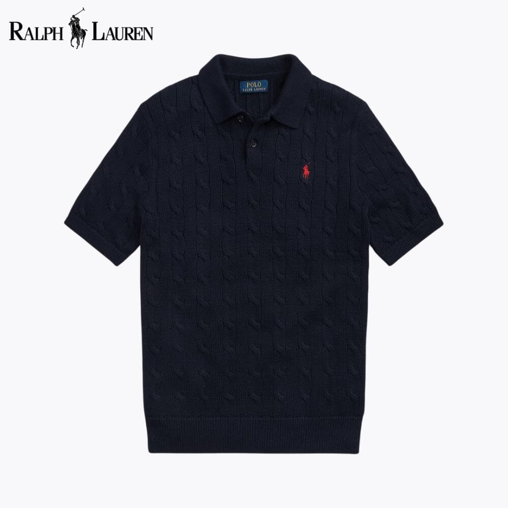 RL Cable-Knit Cotton Polo-Collar Sweater Ralph Lauren Montevaro Blue Navy S