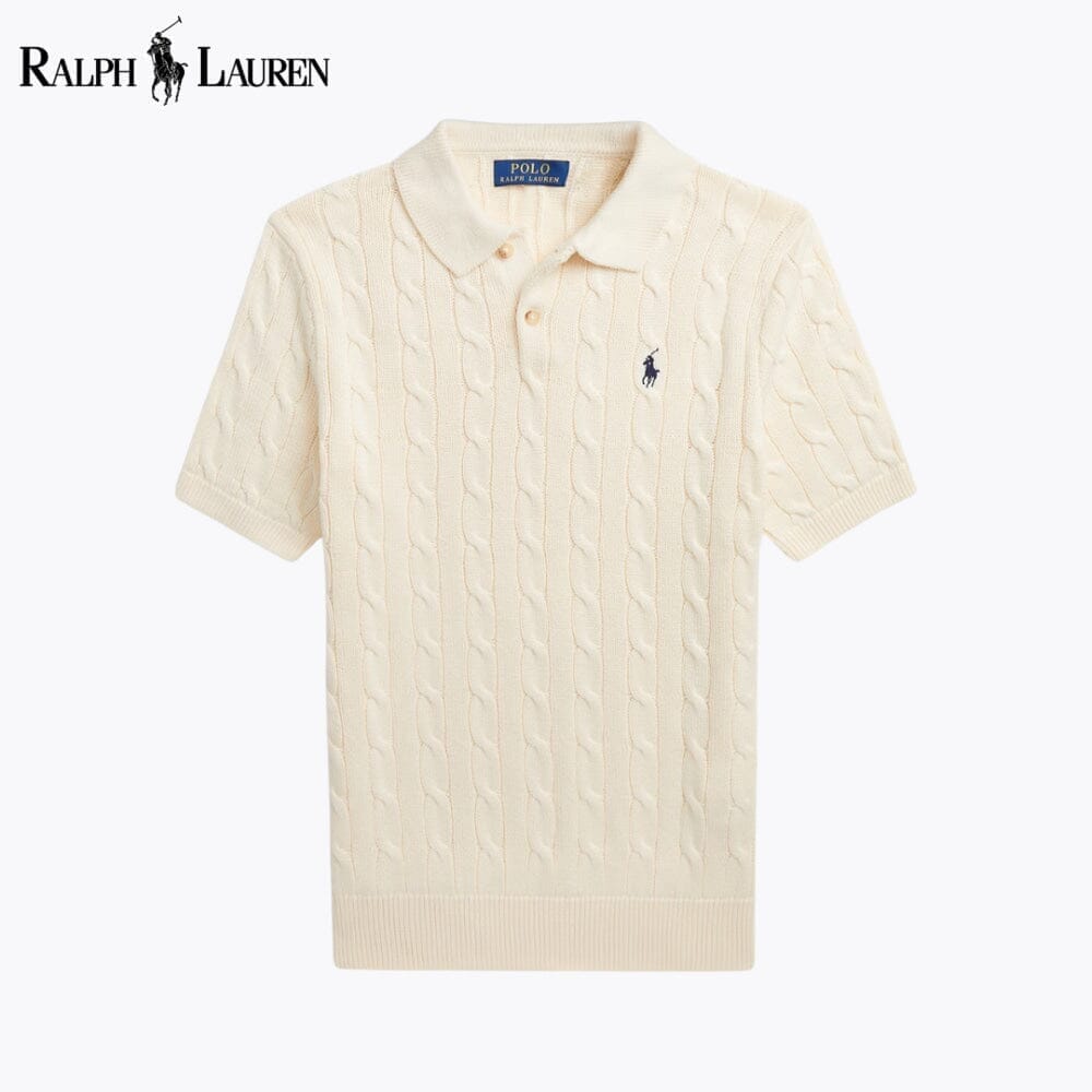 RL Cable-Knit Cotton Polo-Collar Sweater Ralph Lauren Montevaro Cream S