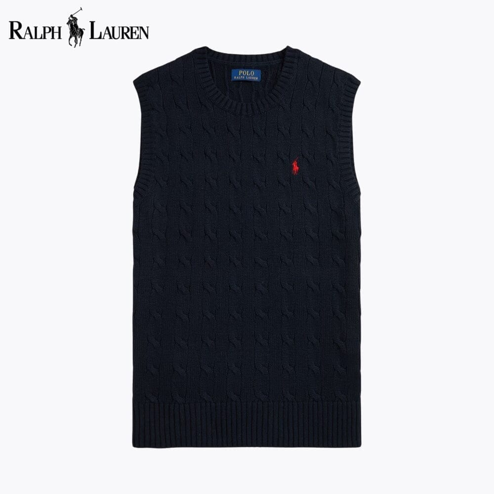 RL Cable-Knit Cotton Sweater Vest Ralph Lauren Montevaro Blue Navy S