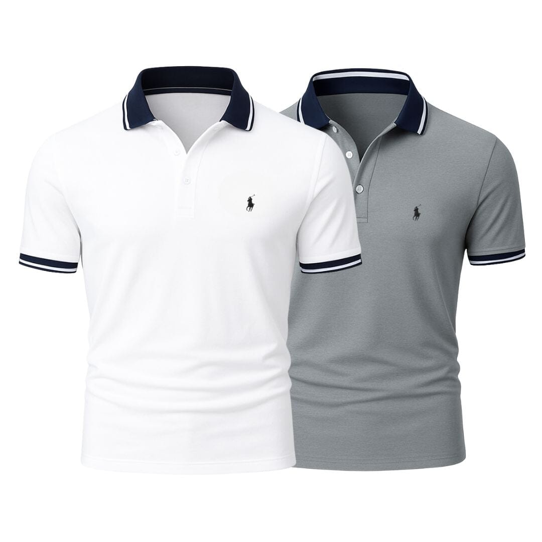 RL (KAUFE 1, ERHALTE 2) - Premiere Polo Shirt Kit – Professional Line by (2-Pack) Ralph Lauren Montevaro Gray + White S
