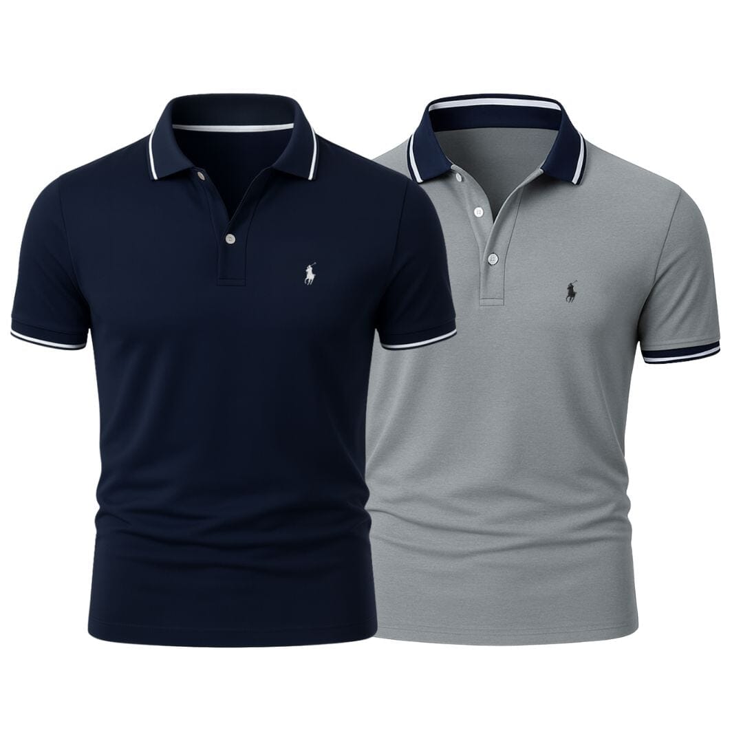 RL (KAUFE 1, ERHALTE 2) - Premiere Polo Shirt Kit – Professional Line by (2-Pack) Ralph Lauren Montevaro Navy Blue + Gray S