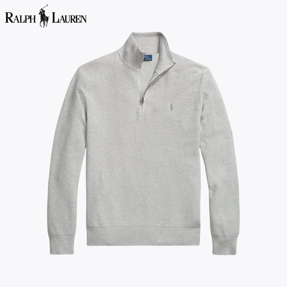 RL Mesh-Knit Cotton Quarter-Zip Sweater Ralph Lauren Aurev Grey S