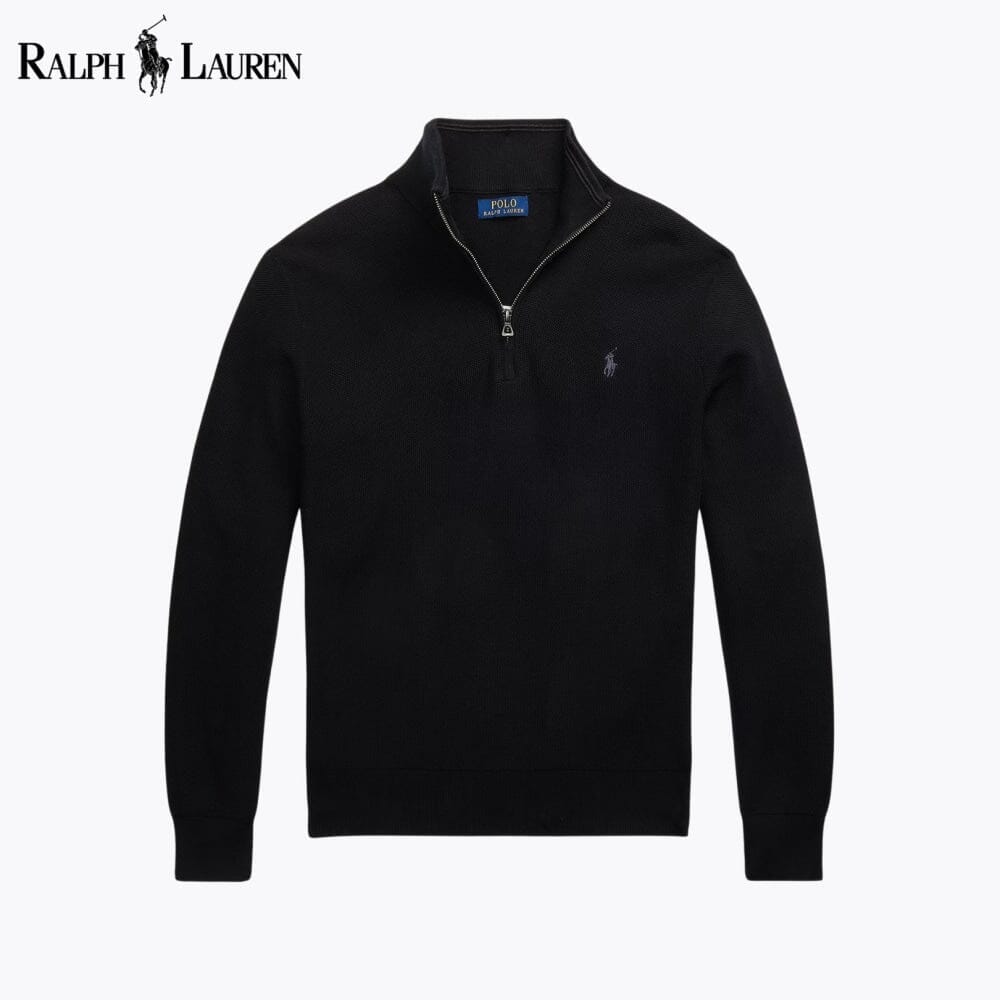 RL Mesh-Knit Cotton Quarter-Zip Sweater Ralph Lauren Luxvian Black S