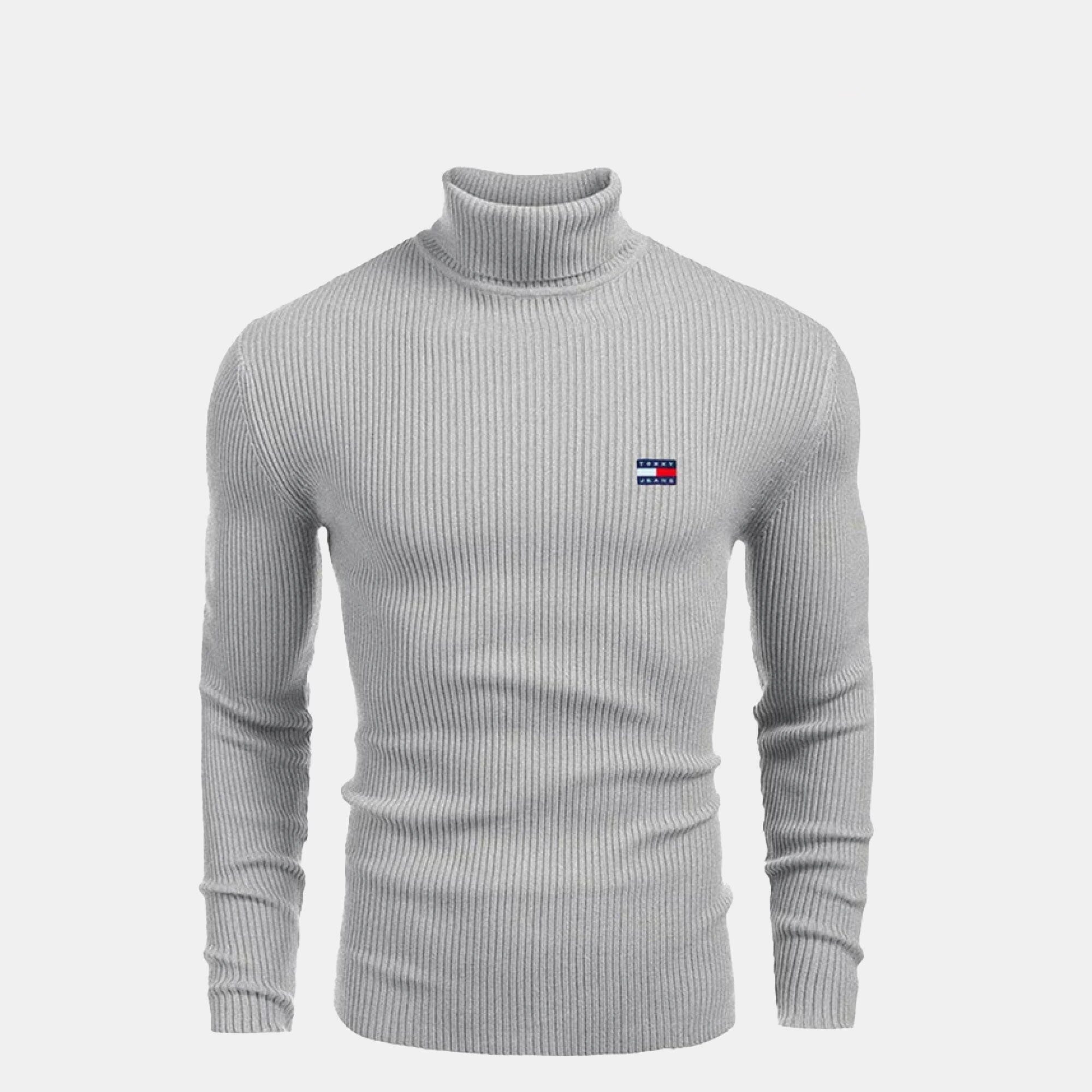 TH Turtleneck Cable-Knit Wool Sweater Tommy Hilfiger Montevaro Grey S