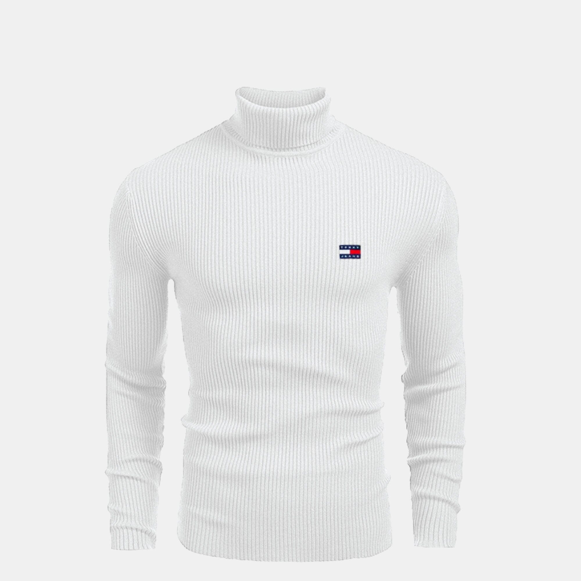 TH Turtleneck Cable-Knit Wool Sweater Tommy Hilfiger Montevaro White S