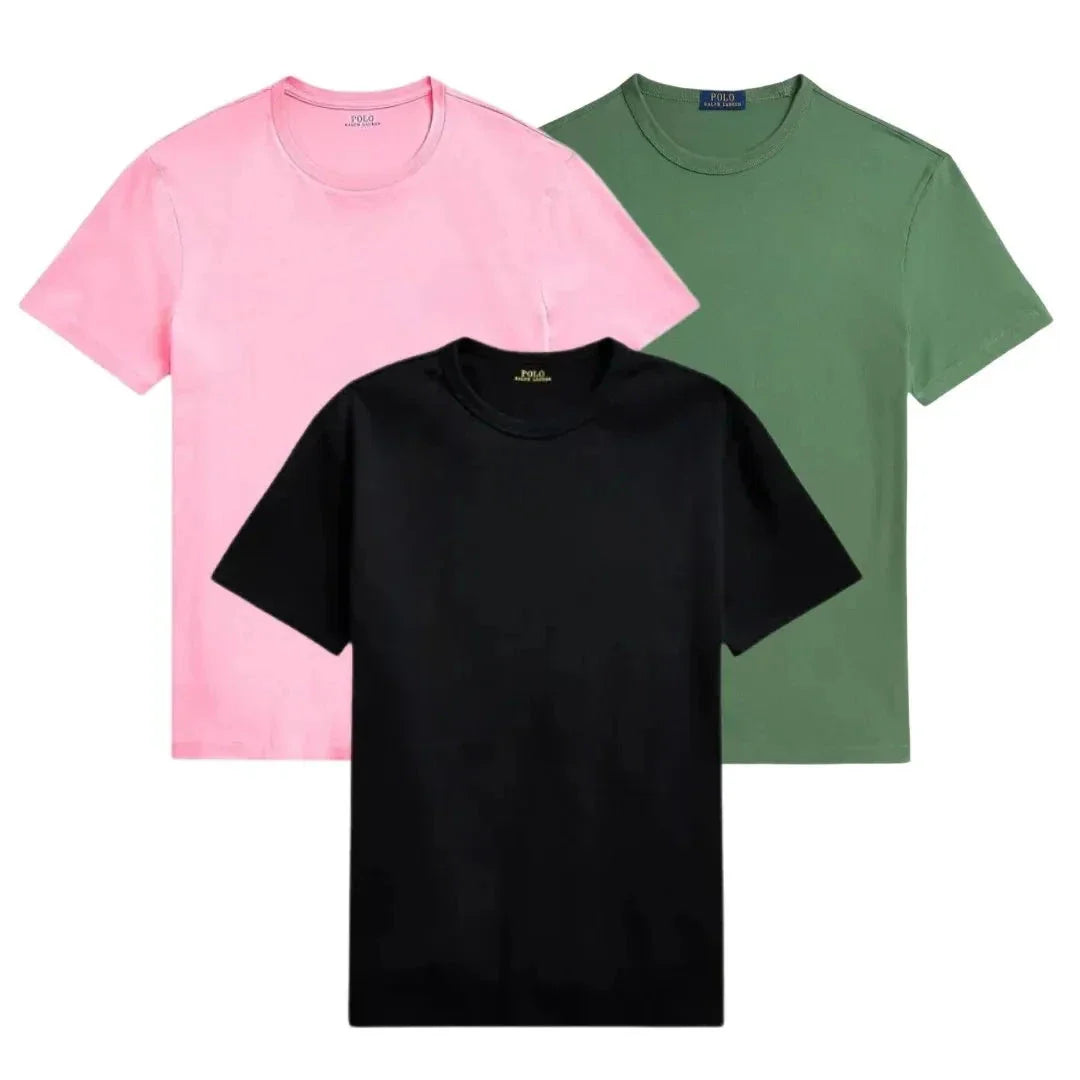 3er-Pack – Slim-Fit-Baumwoll-T-Shirts für Herren Luxvian ROSA • GRÜN • SCHWARZ S 