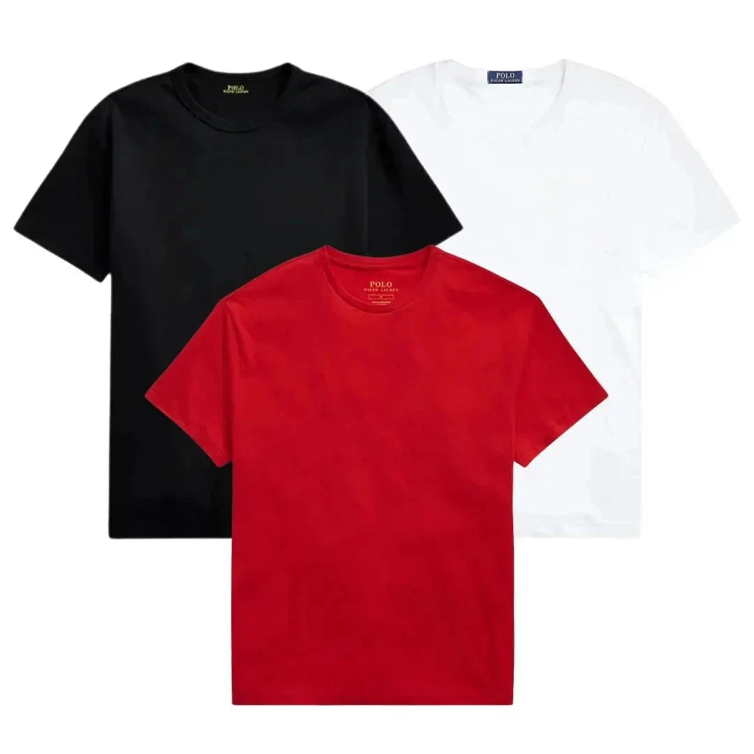 3er-Pack – Slim-Fit-Baumwoll-T-Shirts für Herren Montevaro SCHWARZ • WEISS • ROT S 