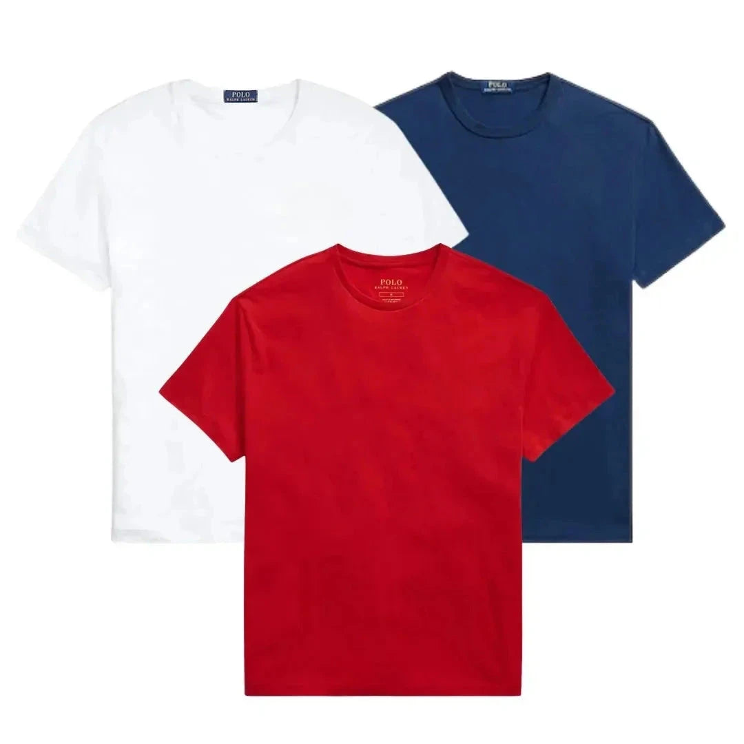 3er-Pack – Slim-Fit-Baumwoll-T-Shirts für Herren Montevaro WEISS • MARINEBLAU • ROT S 