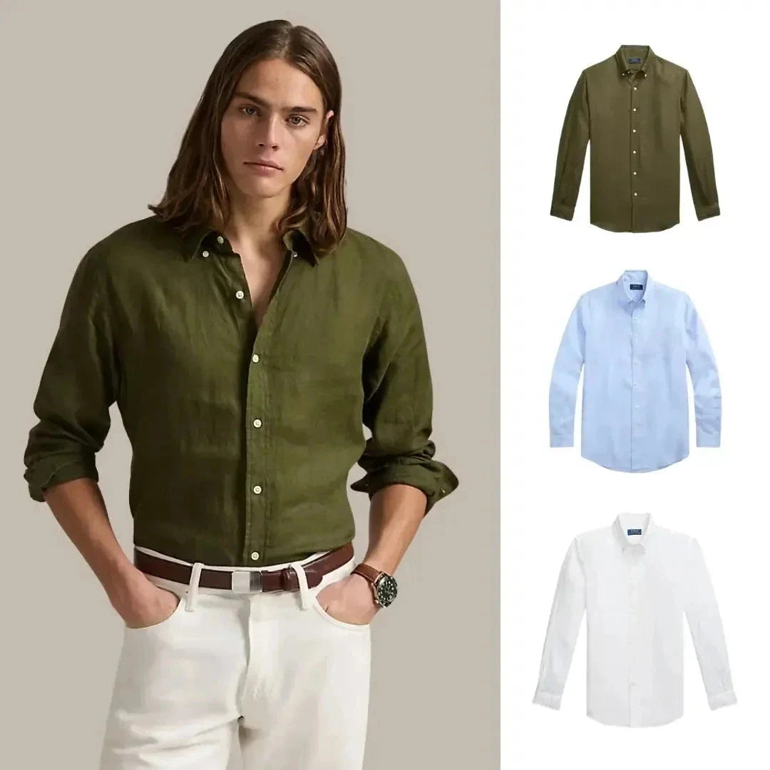 Kaufen Sie 1, erhalten Sie 3 – Klassisches Leinenhemd Montevaro Olivgrün • Keramikweiß • Klassisches Blau S 