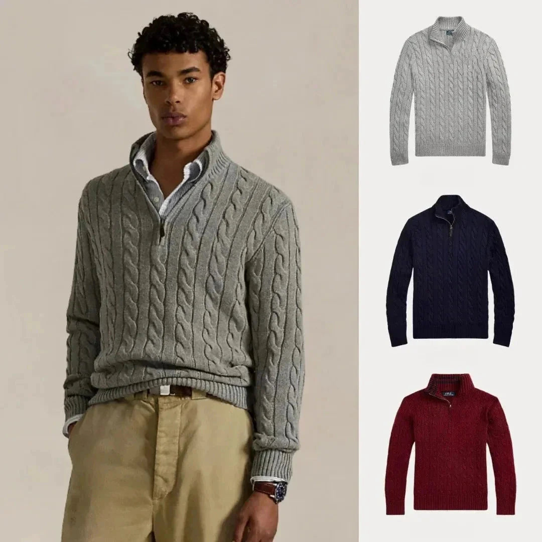 Kaufen Sie 1, erhalten Sie 3 – Winterset Baumwollstrickpullover mit Zopfmuster und Reißverschluss Montevaro 