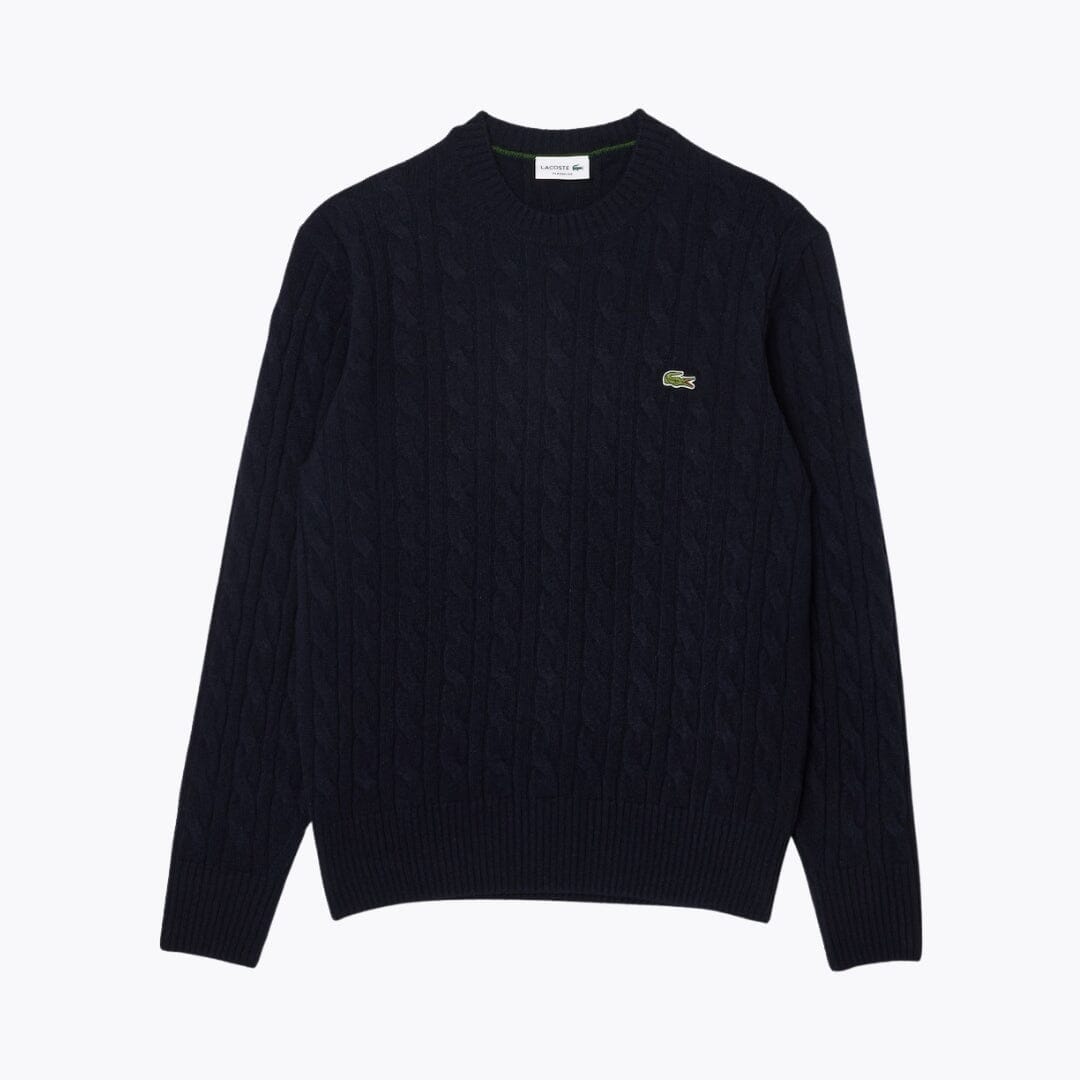 LC Cable Knit Carded Wool Crew Neck Sweater Lacoste Luxvian Midnight blue S 