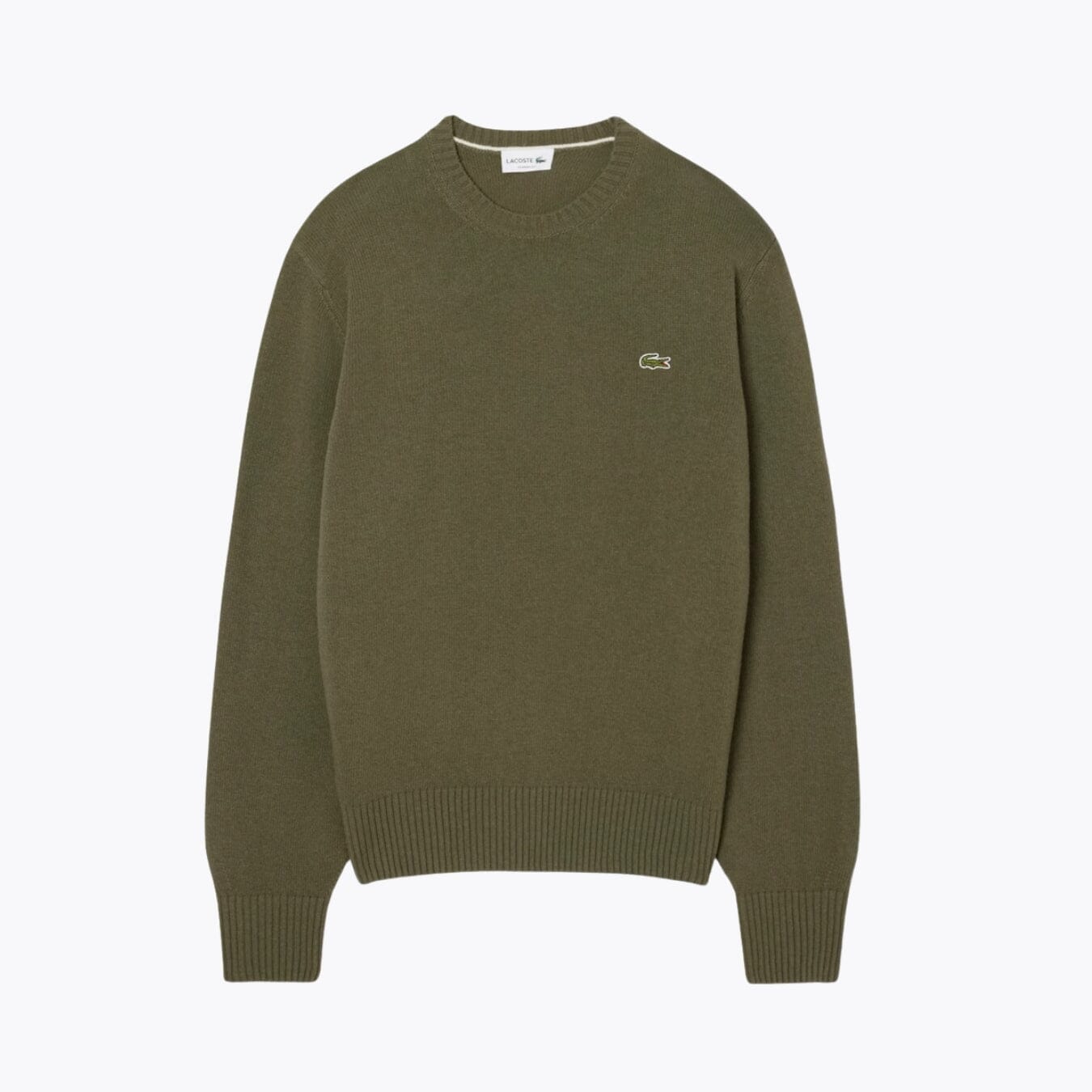 LC Carded Wool Crew Neck Sweater Lacoste Montevaro Khaki green S 