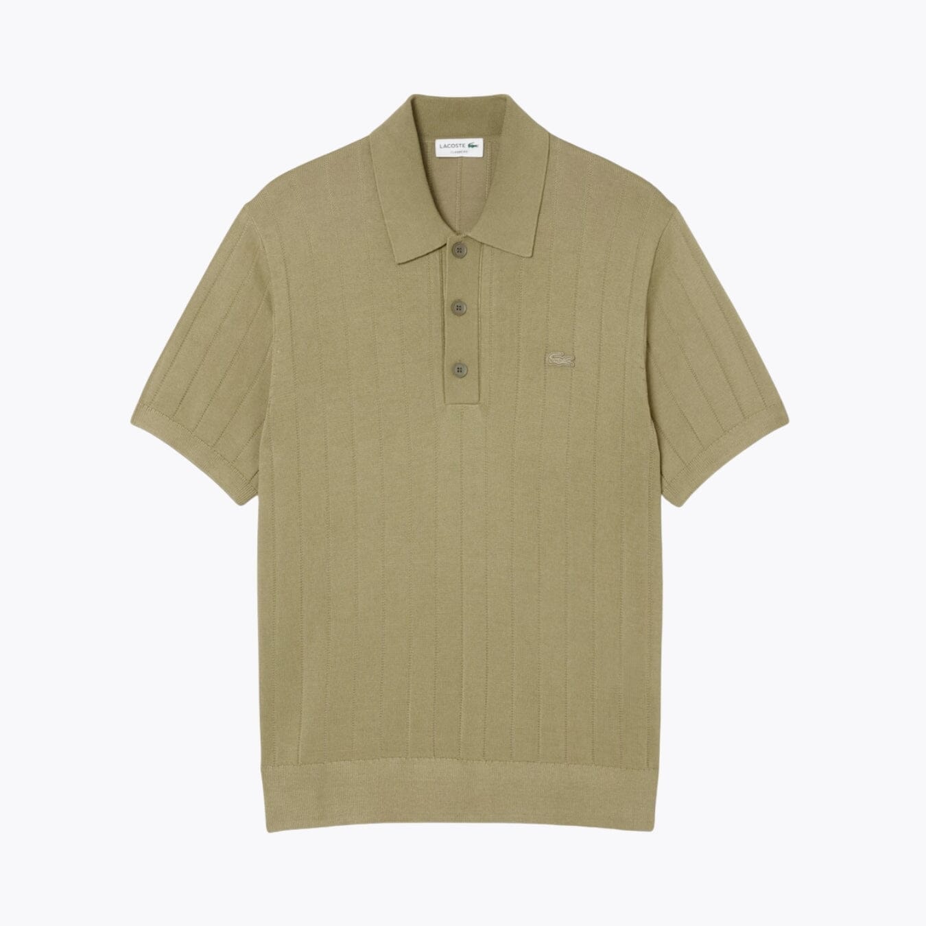 LC Fluid Ribbed Knit Polo Collar Sweater Lacoste Luxvian Khaki green S 