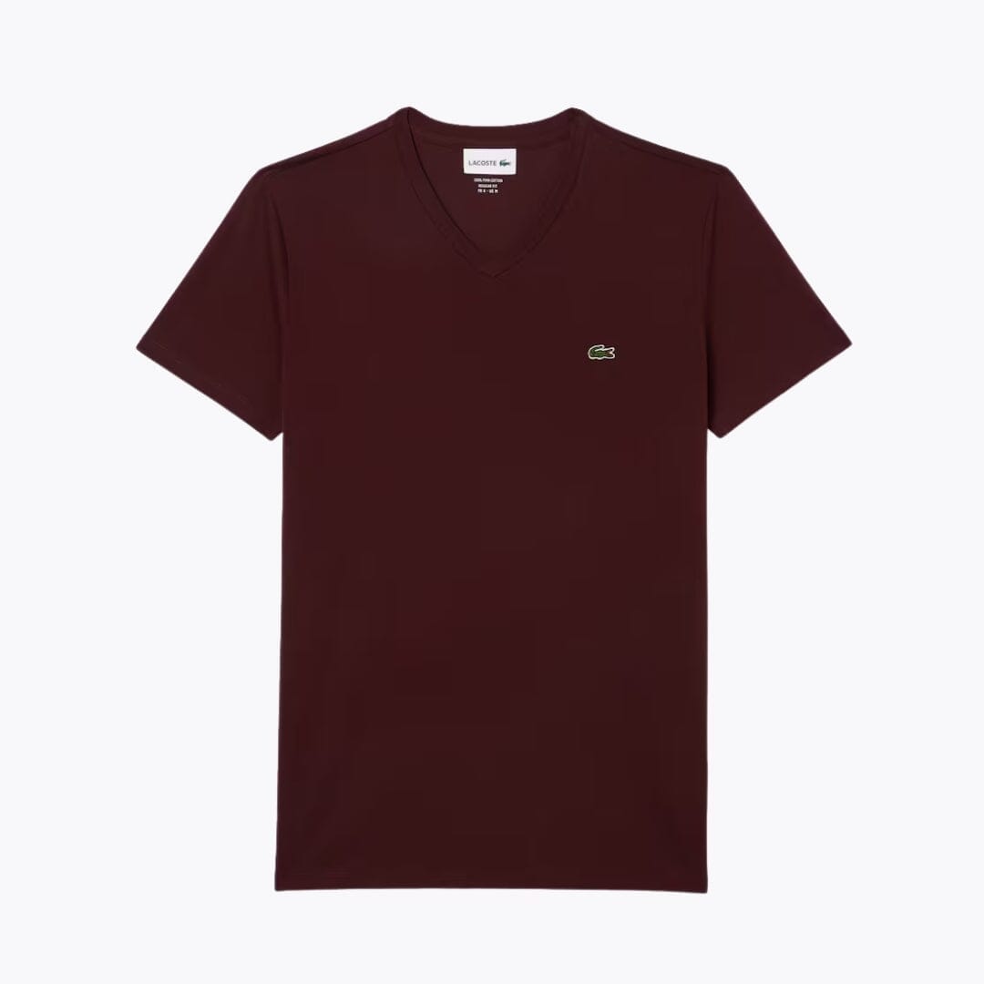 LC Lightweight Cotton Pima V Neck T-shirt Lacoste Luxvian Bordeaux S 