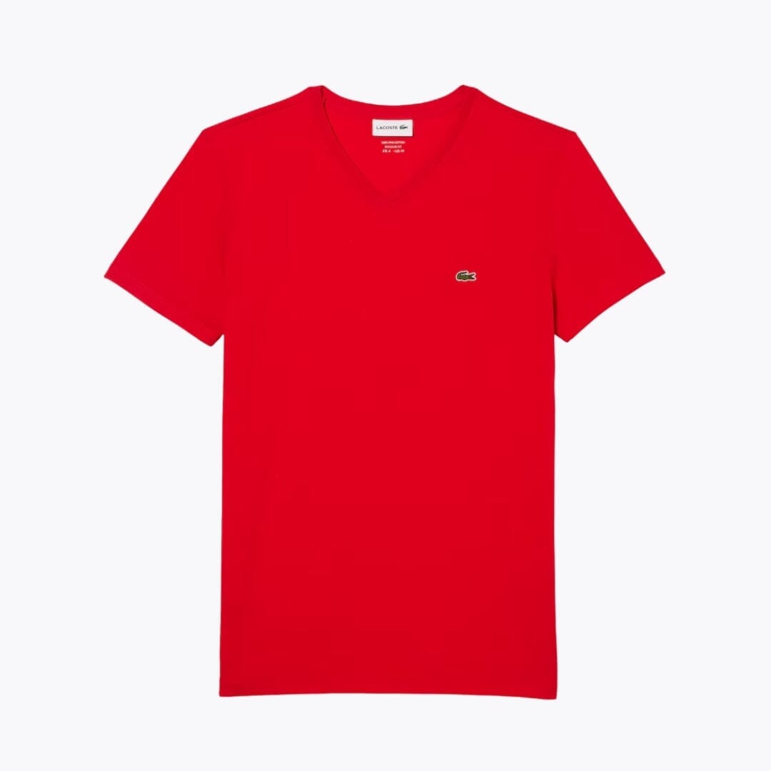 LC Lightweight Cotton Pima V Neck T-shirt Lacoste Luxvian Rouge S 