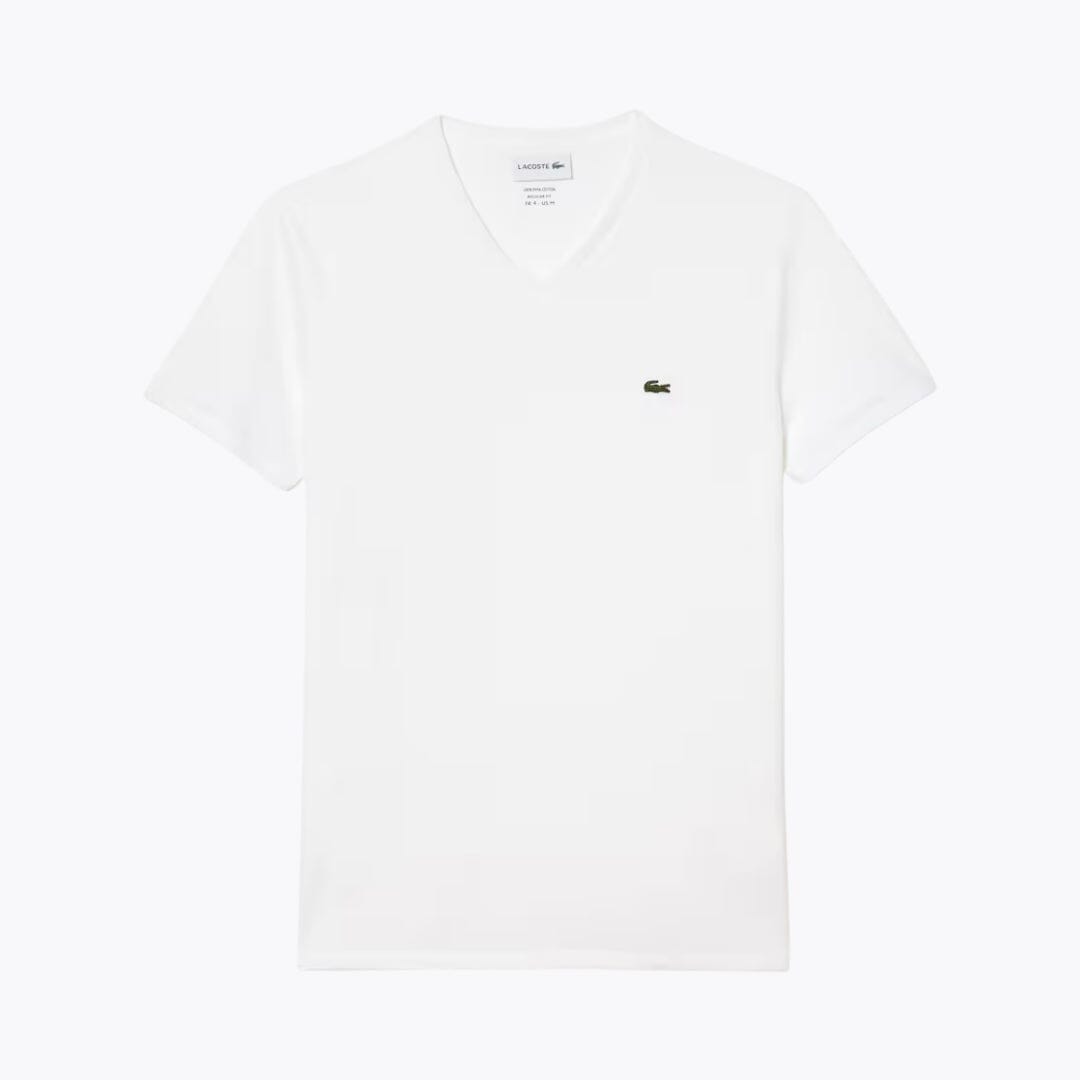 LC Lightweight Cotton Pima V Neck T-shirt Lacoste Luxvian White S 
