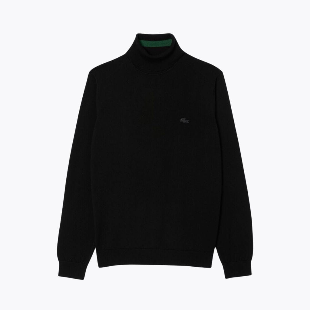 LC Merino Wool Roll Neck Sweater Lacoste Luxvian Black S 