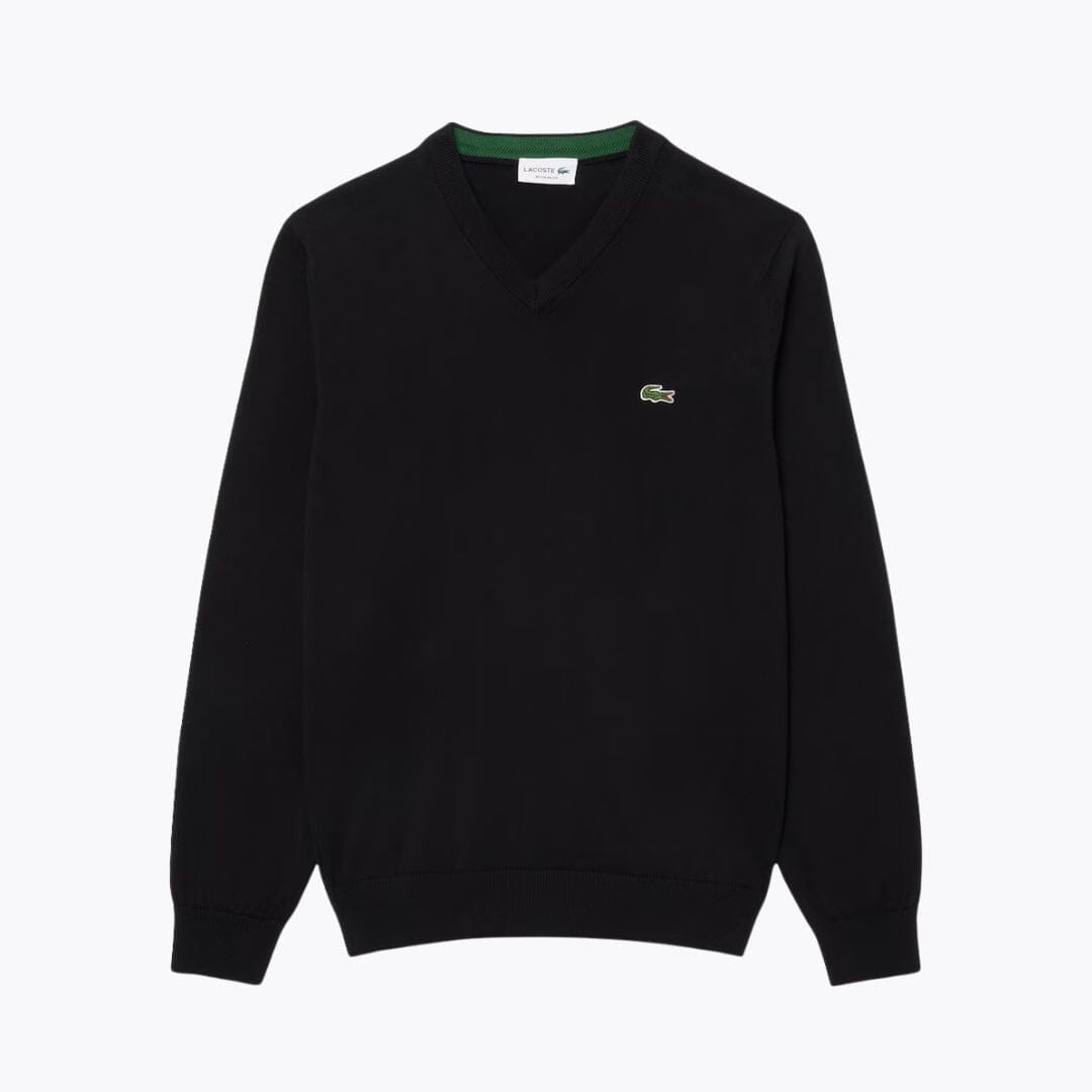 LC Monochrome Cotton V-neck Sweater Lacoste Luxvian Black S 
