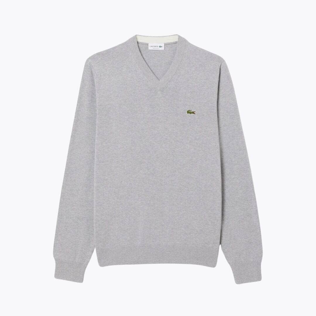 LC Monochrome Cotton V-neck Sweater Lacoste Luxvian Grey S 