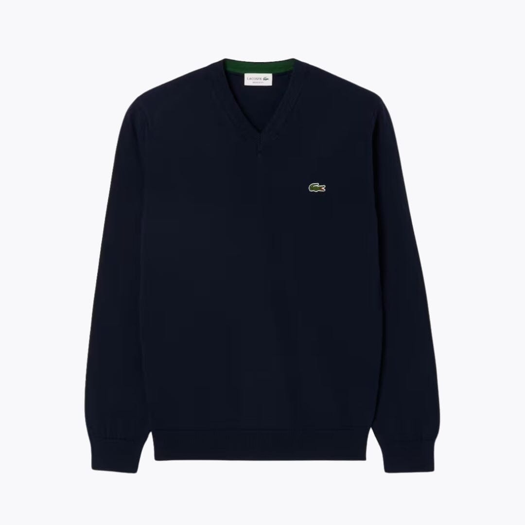 LC Monochrome Cotton V-neck Sweater Lacoste Luxvian Midnight blue S 