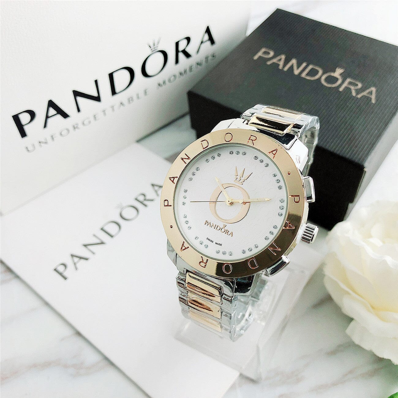 P A N D O R A Classic Glamour + Bracelet Charms Pandora Luxvian Gold White 