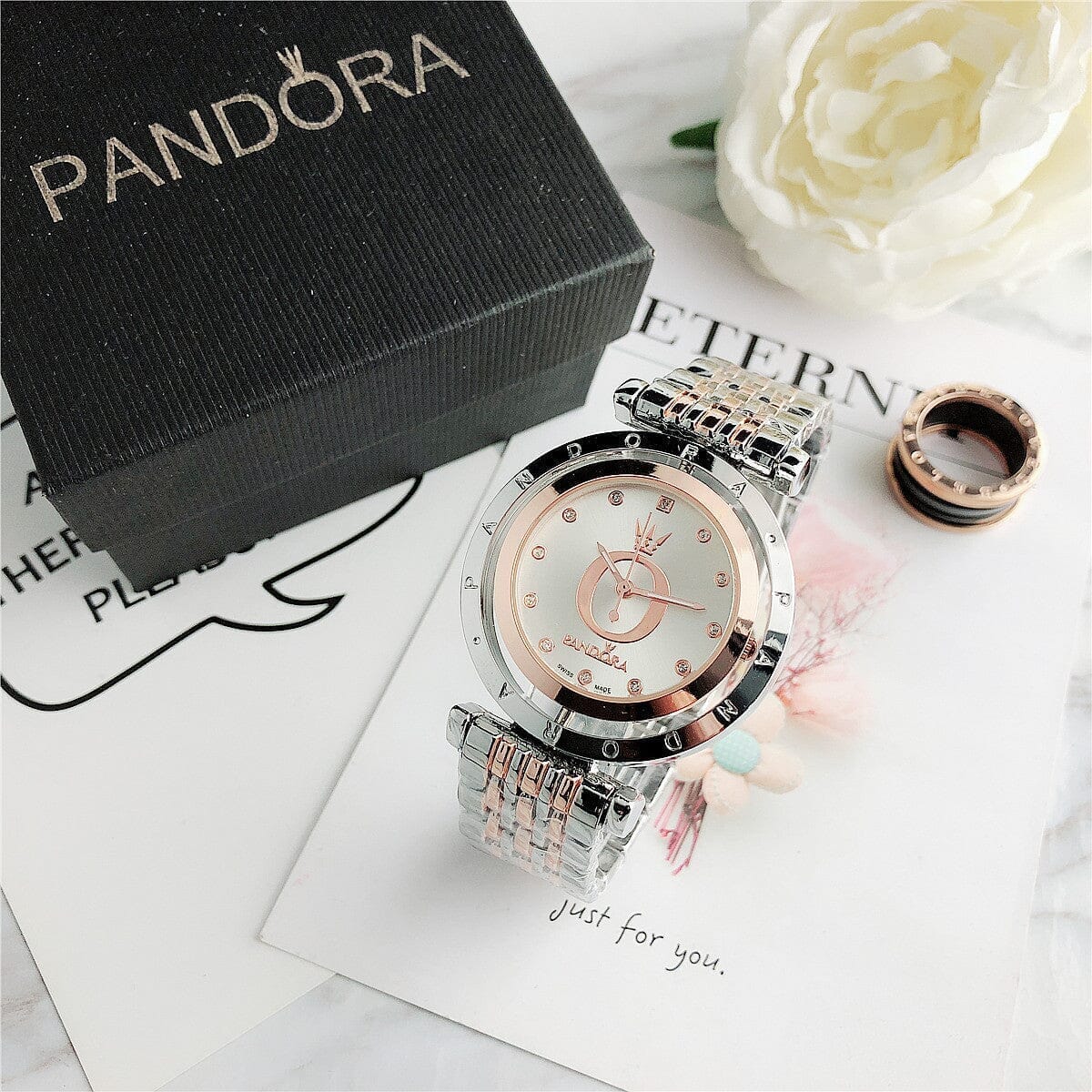 P A N D O R A Moments Glamour Pandora Montevaro Rose White 