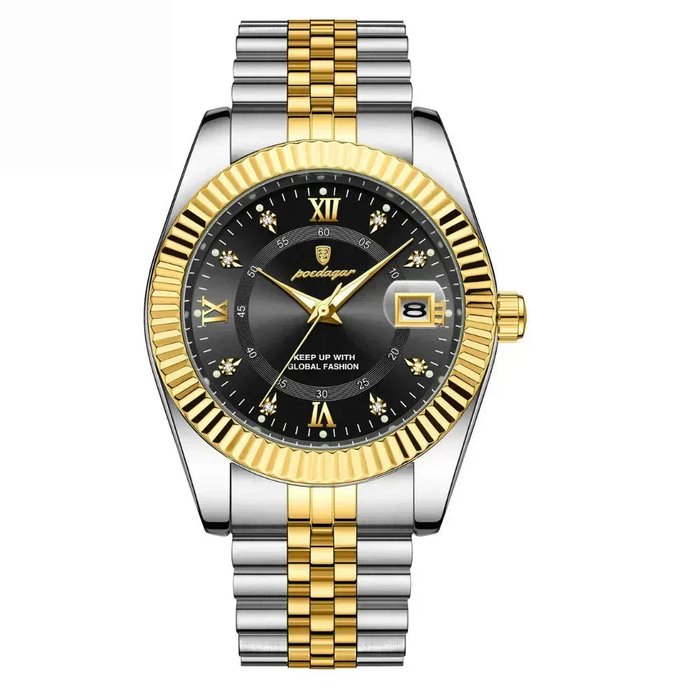 POEDAGAR GoldenStar - 40mm Watch | Water Resistant | Stainless Steel Poedagar Aurev Black 