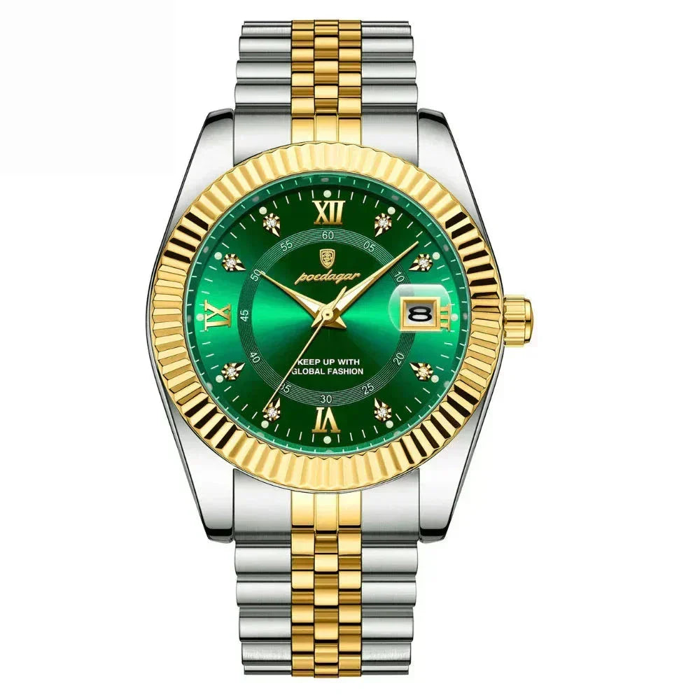 POEDAGAR GoldenStar - 40mm Watch | Water Resistant | Stainless Steel Poedagar Luxvian Green 