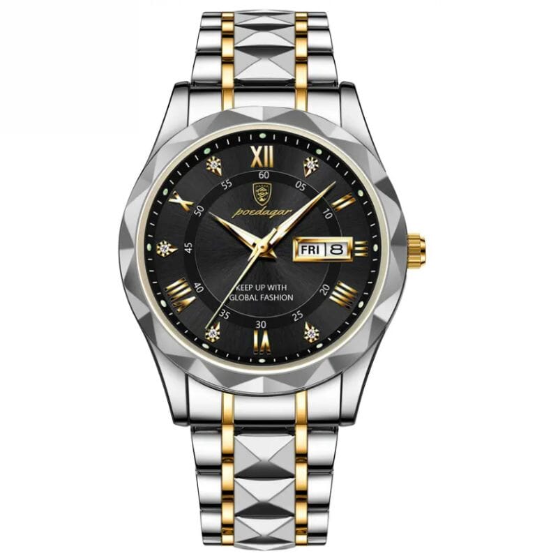 POEDAGAR Luminous Steel 40mm Watch - Water Resistant | Transferred steel Poedagar Aurev Black 