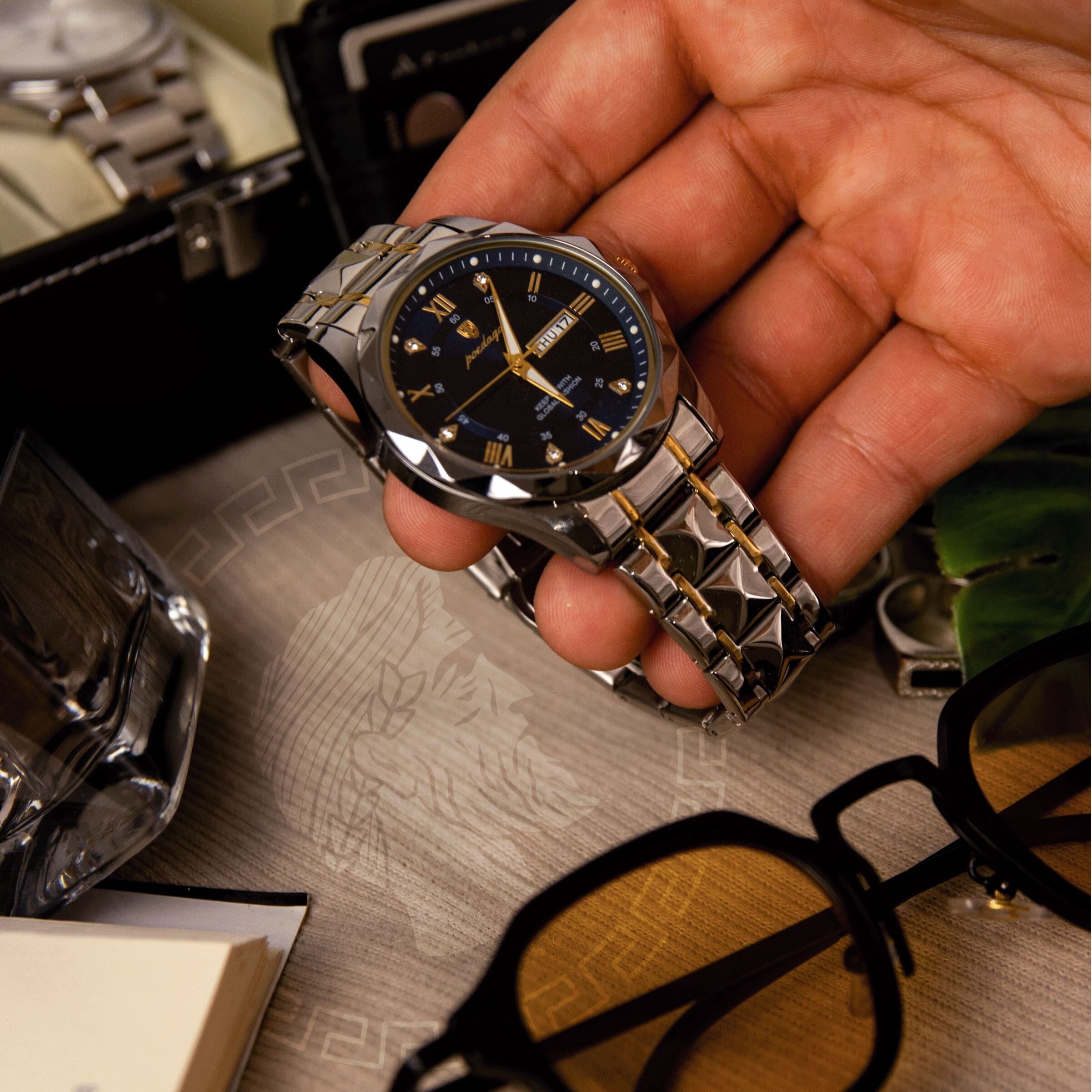 POEDAGAR Luminous Steel 40mm Watch - Water Resistant | Transferred steel Poedagar Luxvian 