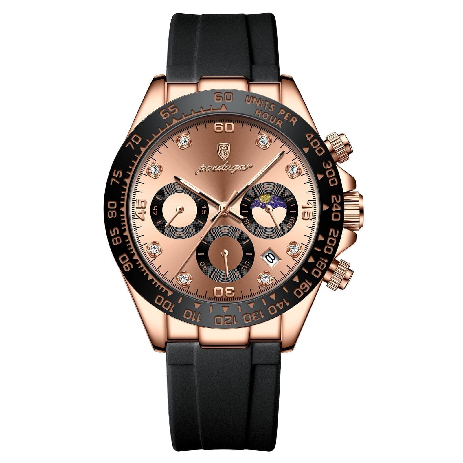 POEDAGAR Watch Chronograph Fase Date Poedagar Luxvian Rose Gold Gold 