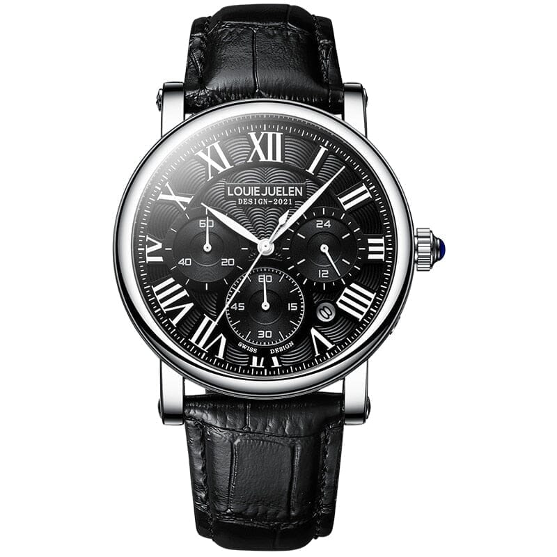 POEDAGAR Watch Executive classic Poedagar Luxvian Silver w/ Black 