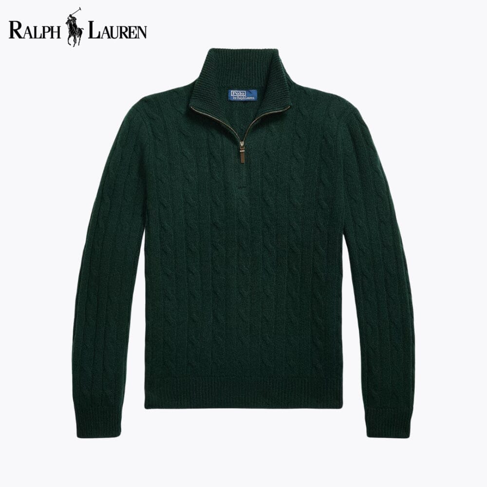 RL Cable-Knit Cashmere Quarter-Zip Jumper Ralph Lauren Aurev Green S 