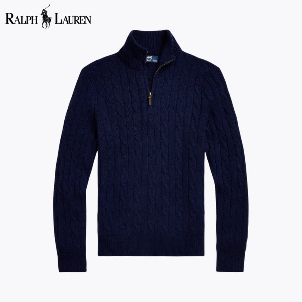 RL Cable-Knit Cashmere Quarter-Zip Jumper Ralph Lauren Luxvian Blue Navy S 