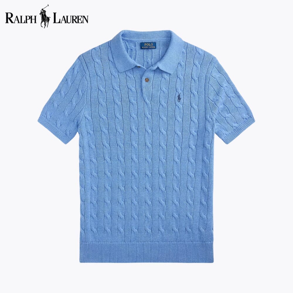 RL Cable-Knit Cotton Polo-Collar Sweater Ralph Lauren Aurev Blue S 