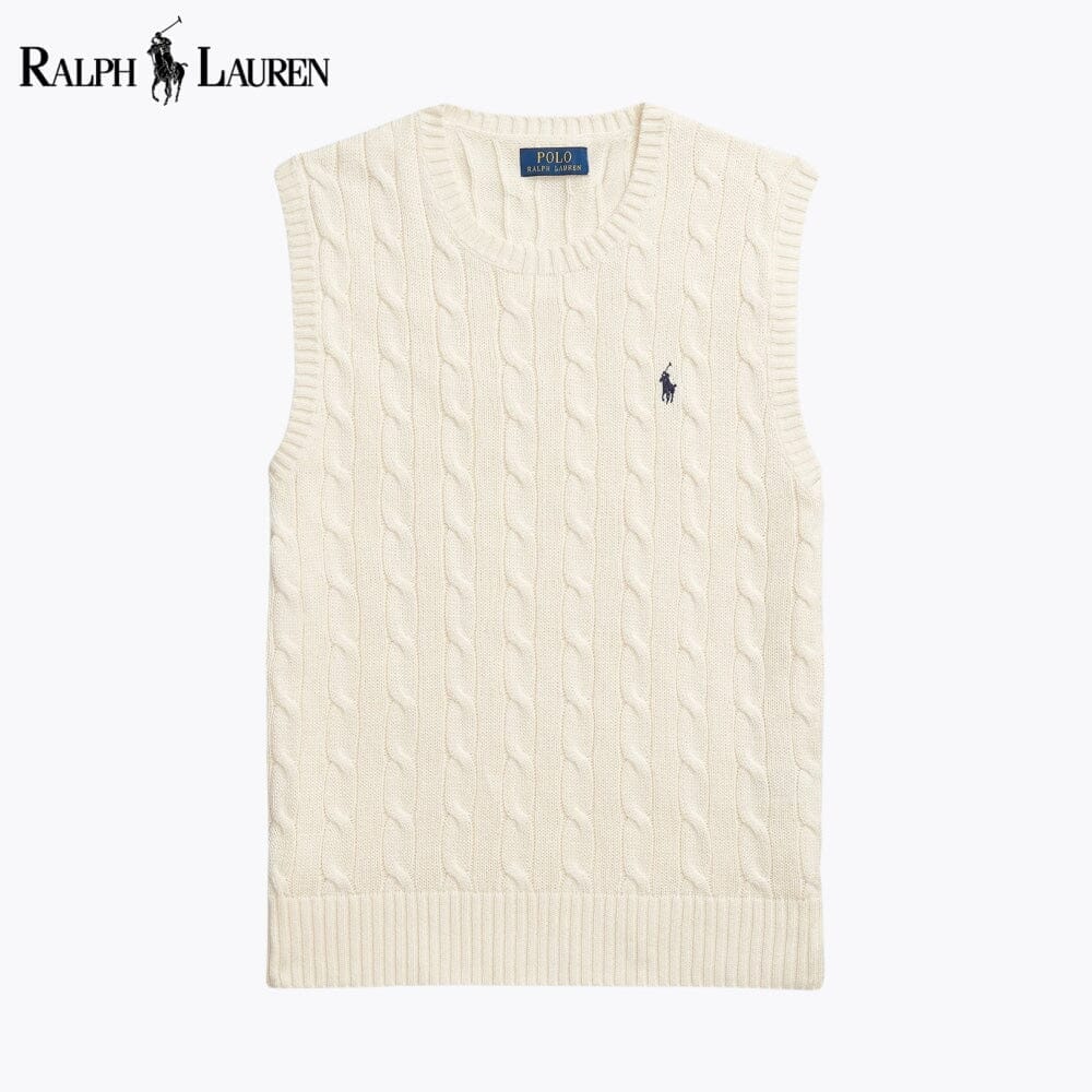 RL Cable-Knit Cotton Sweater Vest Ralph Lauren Luxvian Cream S 