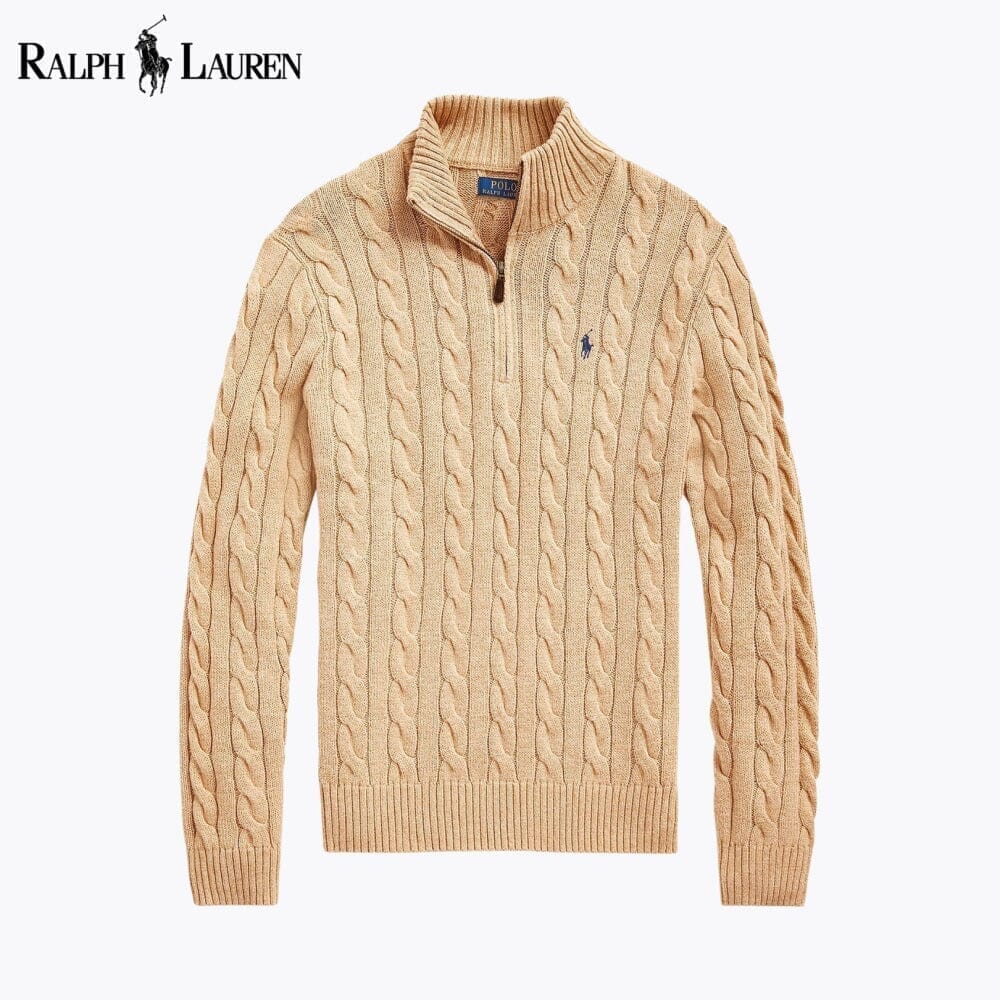 RL Chunky Cable-Knit Cotton Quarter-Zip Sweater Ralph Lauren Montevaro Camel S 