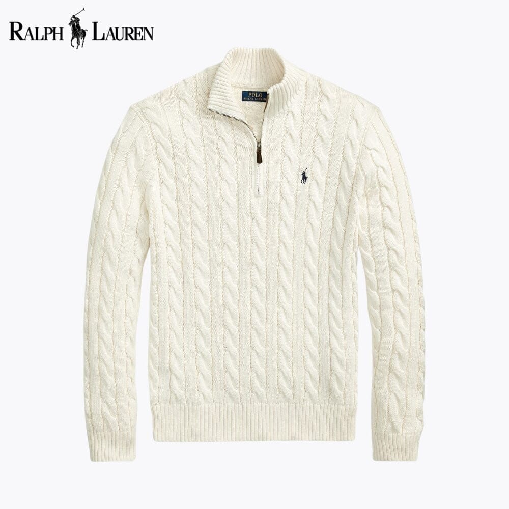 RL Chunky Cable-Knit Cotton Quarter-Zip Sweater Ralph Lauren Montevaro Cream S 