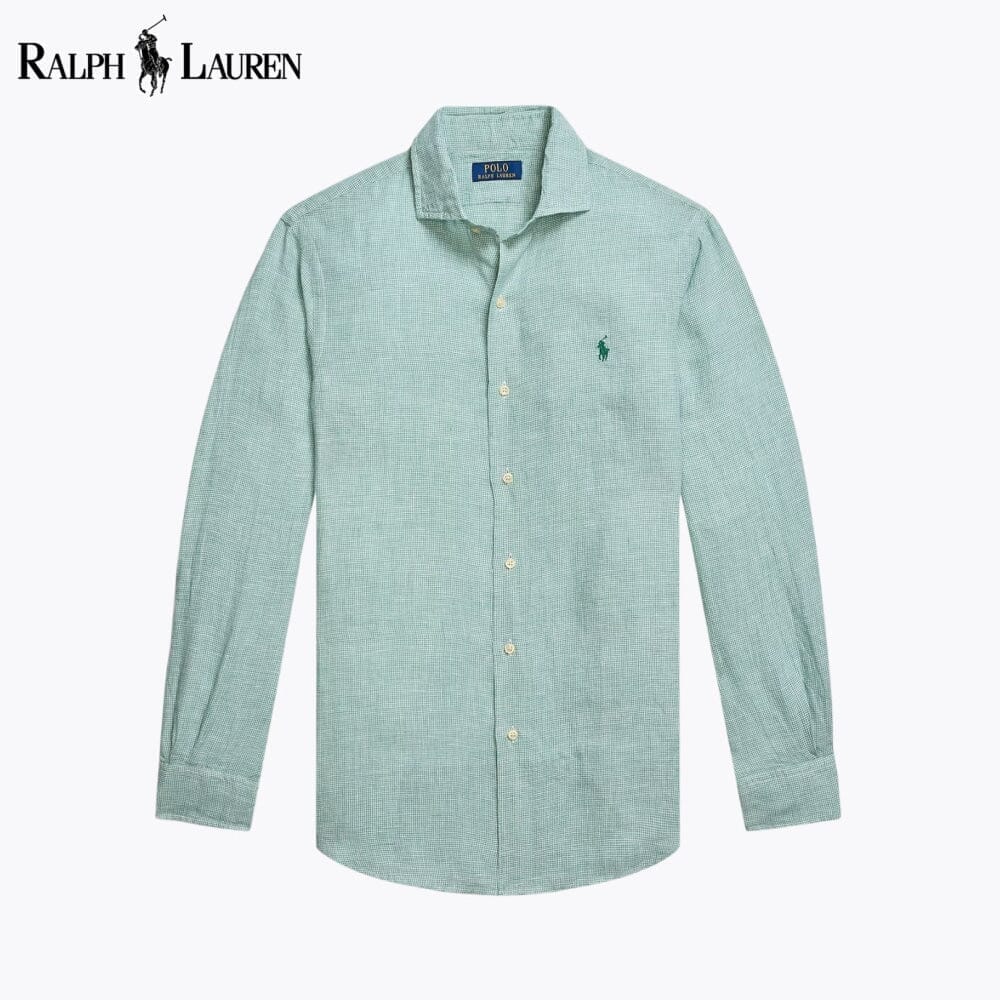 RL Custom Fit Linen Shirt Ralph Lauren Luxvian Green White S 