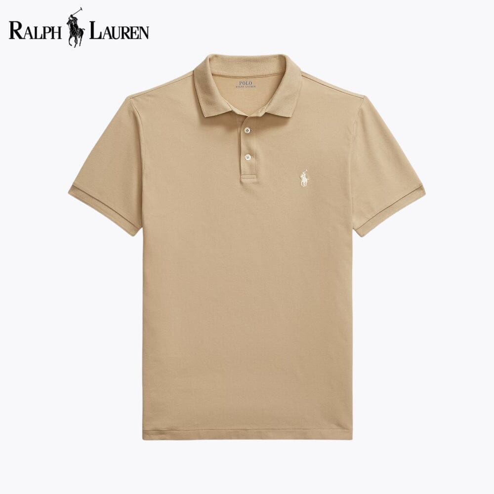 RL Custom Slim Fit Stretch Mesh Polo Shirt Ralph Lauren Montevaro Khaki S 