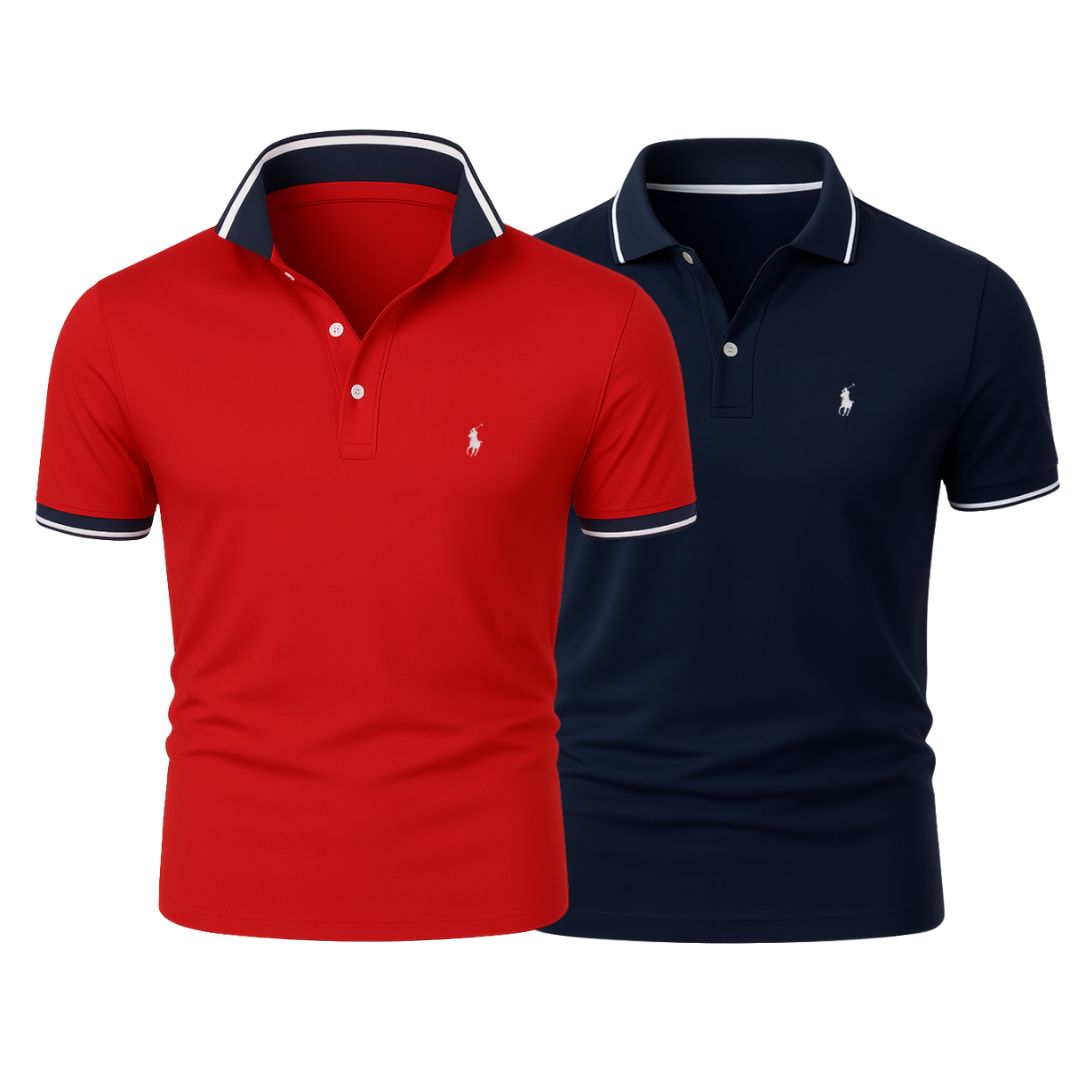 RL (KAUFE 1, ERHALTE 2) - Premiere Polo Shirt Kit – Professional Line by (2-Pack) Ralph Lauren Luxvian Red + Navy Blue S 